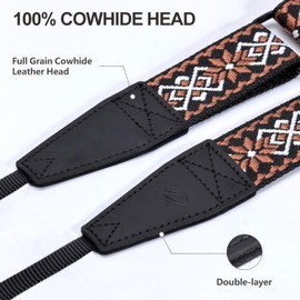Padwa Lifestyle Braun Adjustable Camera Strap - 1.5 Inch Head Camera Straps Made of Cowhide Leather for Photographers, Adjustable Neck, Shoulder and Crossbody Strap with Quick Release for All Cameras
