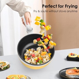 Audecook Hot Pot Electric, 1.7L Mini Electric Skillet Portable Nonstick Sauté Pan with Power Adjustment, Ramen Cooker Travel Multicooker for Steak/Soup/Egg/Oatmeal/Noodles (Tongs for Cooking Included)