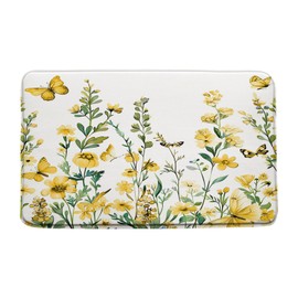 GCTNBJL Floral Plant Bath Mat Watercolor Flower Leaves Herbs Botanical Boho Wildflower Rustic Nature Tropical Bathroom Kitchen Memory Foam Rug,17.8x29.5 Inch