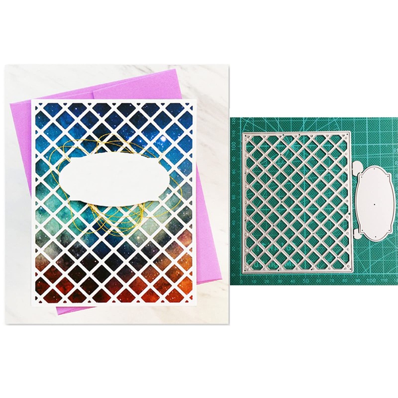 hinana Grid Background Rectangle Metal Die Cuts, Net Lace Frame
