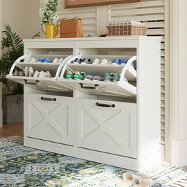 YITAHOME Shoe Cabinet with 2/3/4 Flip Drawers, Freestanding Shoe Rack, Shoe Organizer, Narrow Shoe Cabinet for EntryWay Hallway Living Room - Size: 4 Flip Drawers, Color: White