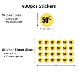 Mobiusea Creation 480pcs Price Stickers | 50 Cent Price Tags | Bright Yellow Color with Black Text | 3/4" Diameter | Preprinted Price Labels | Garage Sale Stickers