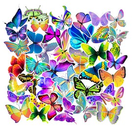 Cute sticker pack (butterfly stickers 50pcs), vinyl waterproof stickers, suitable for laptops, skateboards, water bottles, computers, mobile phones, guitars, suitable for children, teenagers, girls and boys