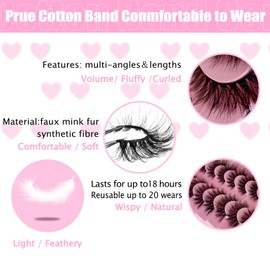 BTLLSSH 8Pair 3D5D Cross Thick False Eyelashes Fluffy Natural Look Faux Mink Lashes Volume Cat Eye Fake Eyelashes Lashes Extension with Pink Box