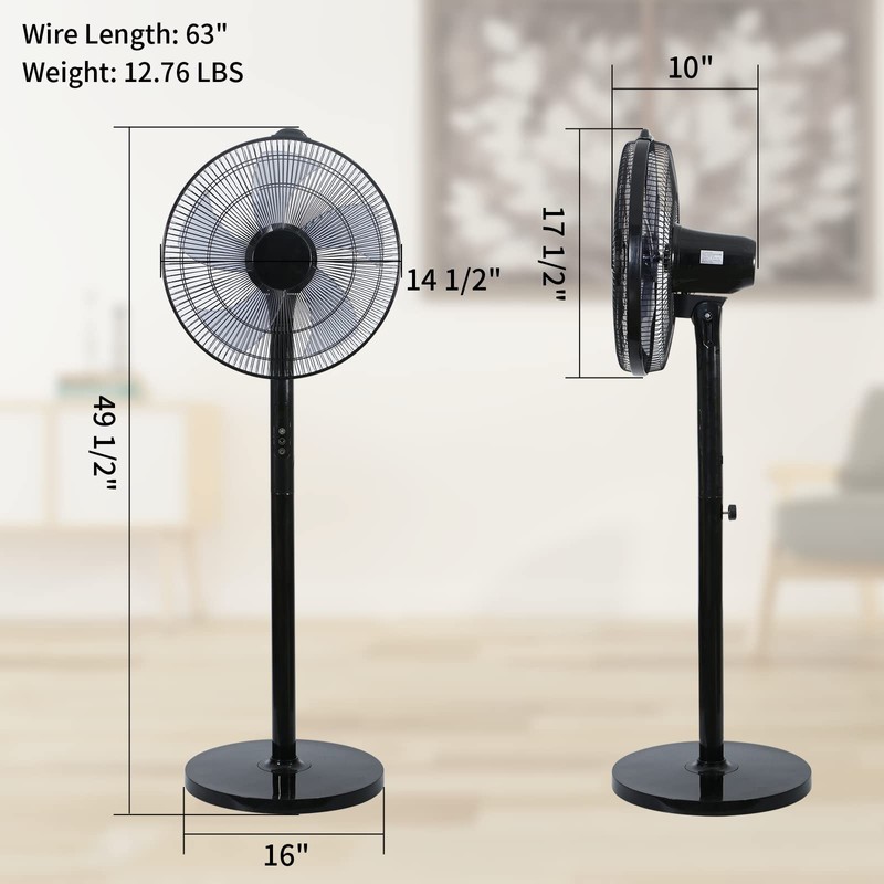 Simple Deluxe 16 Inches Stand Fan with Pedestal Base, Height