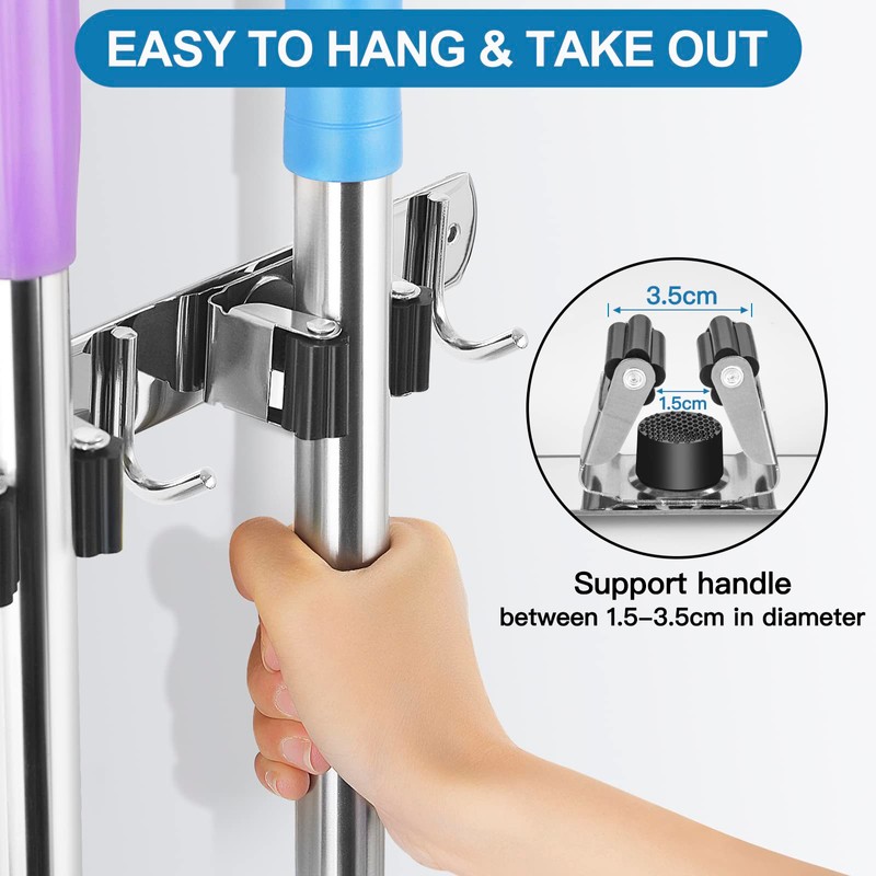 IMILLET Broom Holder Wall Mounted, Stainless Steel Broom Mop Holder