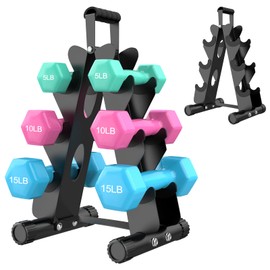 AmazeFan 3 Tier Dumbbell Rack Stand Only, A-Frame Design Weight Rack with Handle, Weights Metal Strength Training Dumbbells Storage Rack for Child Women Home Gym Exercise(Dumbells not Included)