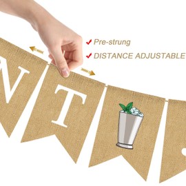 Pudodo Jute Burlap Kentucky Derby Mint Julep Banner for Horse Race Rose Derby Party Fireplace Mantle Garland Decoration