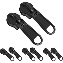 Zipper Replacement Pulls, Sliders, Set of 8, 4 Sizes, Metal Chucks, Zippers, Handles, Replacement, Zipper Repair, Backpacks, Wallets, Clothes, Boots, Etc., DIY, Handicraft, Sewing, Black