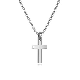 Qumfole Women's Cross Necklace Stainless Steel Adjustable Silver Black Gold with Pendant 41/46 cm Length for Women Men Gift, Stainless Steel