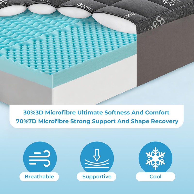 BDEUS 4 Inch Dual Layer Queen Size Cooling Mattress Topper