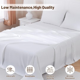 MEISHANG Queen Size Sheet Set Breathable Brushed Microfiber Bed Sheets, Hotel Luxury Egyptian Sheets with 16 Inch Deep Pocket, Wrinkle Free, 4 Pieces (Queen, White)