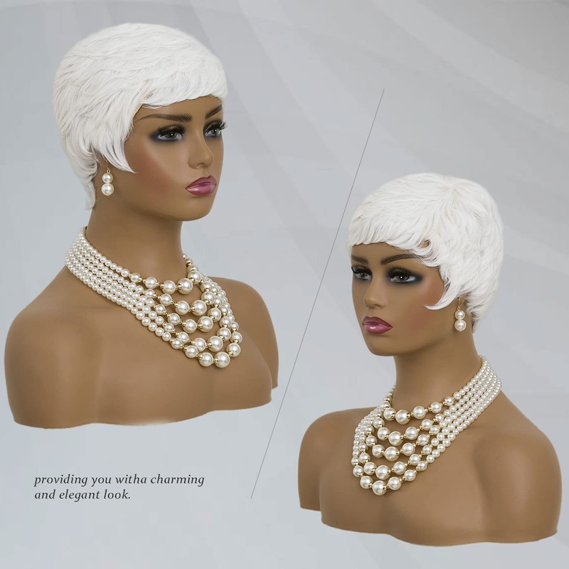 MOONSHOW Short White Pixie Wig for Women Pixie Cut Wig