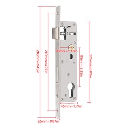 Mortice Lock Tube Frame Lock Stainless Steel 85 x 30 mm, Garden Gate Lock, Distance 85 mm Backset 30 mm, Lock Insert for Left/Right, Robust Gate Lock for Metal Doors