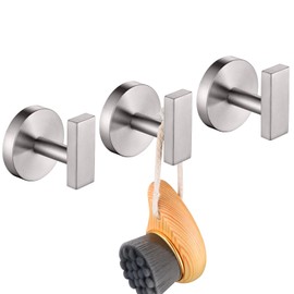 AONEON Robe Hook Brushed Nickel Bath Towel Hooks Stainless Steel Wall Hooks for Bathroom Kitchen Closet Garage Door Hanger 3 Pack, AN1001BR-P3