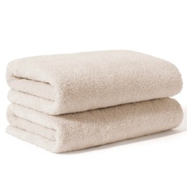 AIFY Resort Towel, No Twist Yarn Bath Towels, Set of 2, 100% Cotton, Fluffy, Thick, Quick Drying, Absorbent, Hotel Specifications, Long Lasting, Skin Friendly, Gift, Living Alone, New Life, 23.6 x 47.2 inches (60 x 120 cm), Beige
