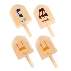 Warmhm 4PCS Hanukkah Wooden Dreidels Hanukkah Spinning Top Wood Spinning Top with Hebrew Letters Wood Spinning Top for Hanukkah Party DIY Projects Crafts