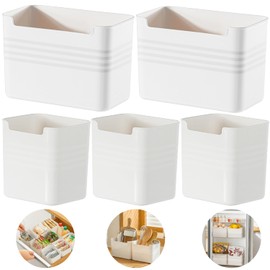 MdakeGo 5 Pack Refrigerator Organizer Box, Plastic Refrigerator Side Door Storage Containers, Space-Saving Organizer Bins for Refrige, Refrige Drawers for Fruit and Vegetable (White, S×3+L×2)