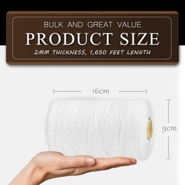 SMART&CASUAL 1,650 Feet 2mm Cotton Butcher Twine String Soft Food Safe for Cooking Craft Baker Kitchen Meat Turkey Sausage Roasting Gift Wrapping Gardening Crocheting Knitting
