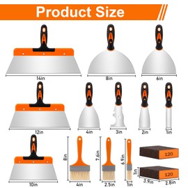THINKWORK Putty Knife Set - 14Pcs Stainless Steel Paint Scraper Tools, Drywall Knife Set for Removing Wallpaper, Repairing Drywall, Applying Putty, Taping, Scraping Plaster, Cement, Adhesive