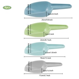 Pack of 4 Plastic Ice Scoop, Household Flour Scoop, Popcorn Scoop, Weighing Scoop, Food Scoop, Household Weighing Scoop for Kitchens, Bars, Buffets, Parties, Grains -50/100/150/250 ml