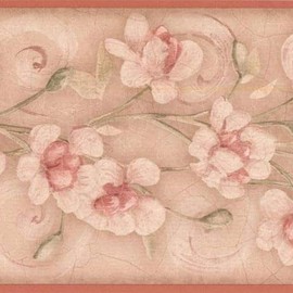 CONCORD WALLCOVERINGS ™ Vintage Pink Floral Wallpaper Border, 7" x 15' Muted Pink Flowers & Green Leaves, Cream Background, Prepasted Washable Vinyl, Romantic Home Decor #KM7777B