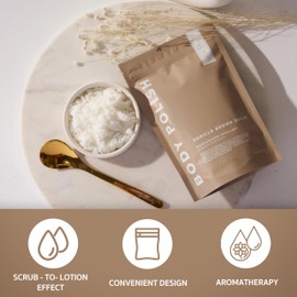 Bonblissity Body Scrub, Body Polish [MANGO SORBET] - Moisturizing & Exfoliating Body Scrub - Handmade, Eco-Friendly, Mess-Free with Gold Spoon, Gentle & Fluffy Texture, Made in USA