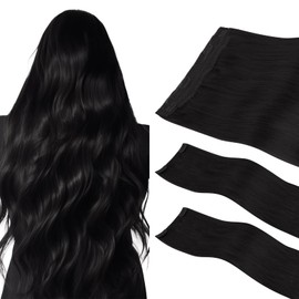 HOTBANANA Wire Hair Extensions 20 inch 140g Natural Black Fish Line Hair Extensions Silky Real Human Hair Straight Invisible Wire Hair Extensions Remy Hair Extensions