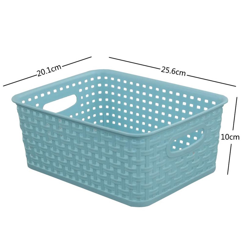 Rinboat Muti-Colour Rectangle Plastic Weave Storage Shelf Baskets, Pack of