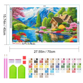 JOOZ Large Landscape Diamond Art Kits for Adults - 5D Extra Large Lake House Diamond Painting, DIY Full Drill Mountain Landscape Diamond Art Painting Kits, Gem Art Kits for Wall Decor 27.5x15.7 Inch