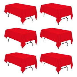 BRILLMAX 6 Pack Red Tablecloths for 6 Foot Rectangle Tables 60 x 102 Inch - 6ft Rectangular Bulk Linen Polyester Fabric Washable Long Clothes for Wedding Reception Banquet Party Buffet Restaurant