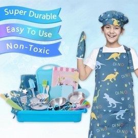 42 Pieces Kids Real Cooking Set,Kids Knife Set,Kids Baking Set,Cookware,Kids Play Pots and Pans,Mini Stainless Steel Pretend Play Cooking Toys,Apron and Chef Hat for Boys,Sensory Toys