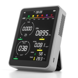 Air Quality Monitor Indoor,16-in-1 Smart Air Quality Tester with PM 2.5, CO2, TVOC, HCHO, PM1, AQI, PM10, Temperature & Humidity, Real Time Display, Battery Powered, for Home & Office (Gray)