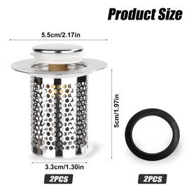 2pcs Stainless Steel Floor Drain Filter, Short-Styled Multifunctional Pop-Up Sink Drain Filter Bathroom Sink Stopper Bathtub Sink Drain Strainer for Kitchen Bathroom