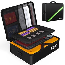 Noiposi Document Organizer with 5200℉ Heat Insulated,Waterproof and Fireproof Document Box with Lock, Home Travel Strong Fireproof Safe Storage Box for Letter Size Important Documents and File