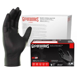 GLOVEWORKS Black Disposable Nitrile Industrial Gloves, 5 Mil, Latex & Powder-Free, Food-Safe, Textured, X-Large, 5 Boxes of 100