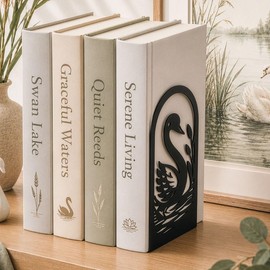 CKB LTD Set of 2 Swan Bookends, Decorative Flat Book Ends, Black