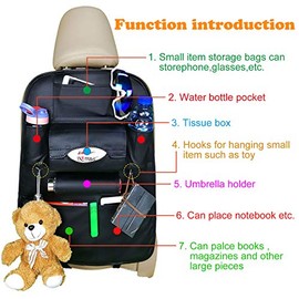 Organizador de asiento trasero de coche de piel sintética con 7 bolsillos de almacenamiento para niños, botella de juguete, bebidas, vehículos,...    