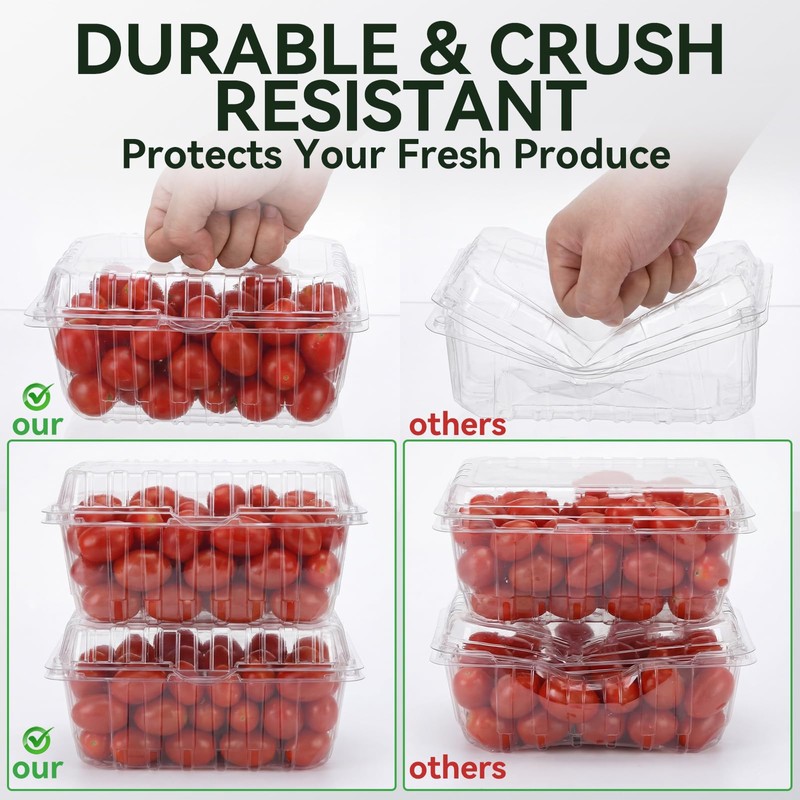 Qinyoung 100 Pack Berry Containers 1 Pound Plastic Fruit Containers