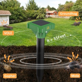 4 Packs Solar-Powered Mole Repellent for Lawns, Ultrasonic Gopher Repeller Outdoor, IP65 Waterproof Groundhog Snake Deterrent for Yard, Sonic Vole Repellent Stakes, Effective for Gardens, Farms, Lawns