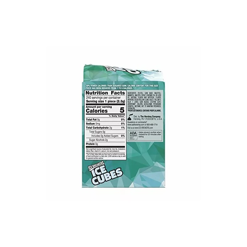 Ice Breakers Ice Cubes Sugar Free Gum Xylitol, Wintergreen, 40
