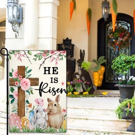 Easter Garden Flags for Outside 12x18 Inch Double Sided He Is Risen Garden Flag Easter Bunny Garden Flag for Outdoor Indoor House Lawn Sign Decor