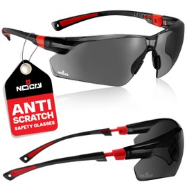 NoCry Work and Sports Safety Sunglasses with Green Tinted Scratch Resistant Wrap-Around Lenses and No-Slip Grips, UV 400 Protection. Adjustable, Black & Red Frames (10 pack)