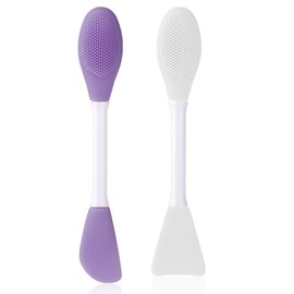 2 Pcs 2 in 1 Double-Sided Facial Scrubber Brush Tool, Silicone Facial Cleansing Brush, Face Masks Skincare Brushes for Pore Cleansing, Remove Blackheads, Makeup Skincare Removal, White&Purple