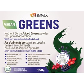 Enerex Greens Mixed Berries - Nutrient Dense Juiced Greens powder for Optimal Absorption, 250 g