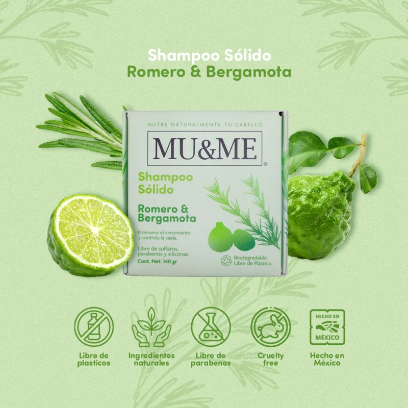 Shampoo Solido Mu&me Romero & Bergamota Crecimiento 140gr