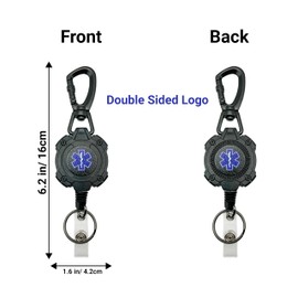 EMS, EMT, Paramedic/Medic Heavy Duty Medical Badge Reel Star of Life. 360° Swivel Carabiner Clip. 32.5” Steel Cable/Rope with Key Ring & ID Strap. 8 oz Weight