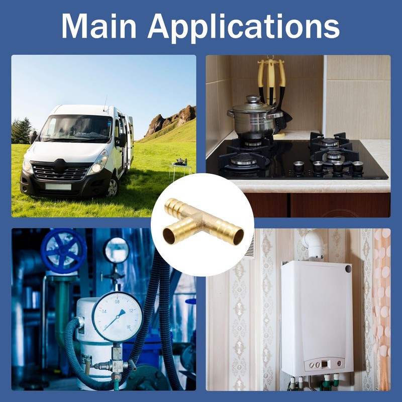 Antrader 3/8" Tee Brass Hose Barb Fitting, 3-Way PEX Pipe