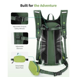 ECOHUB Hydration Backpack for Men Women, 20L Lightweight Hiking Daypack Cycling Backpack with 2L Water Bladder, Insulated Hydration Pack with Waist Pack