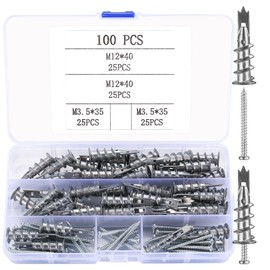 100 Pcs Plasterboard Fixings, Plasterboard Wall Plugs with Plasterboard Screws, Heavy Duty Self Drilling Raw Plugs and Screws, Cavity Wall Fixing Screws and Drywall Anchors, Self-Dry Wall Plugs